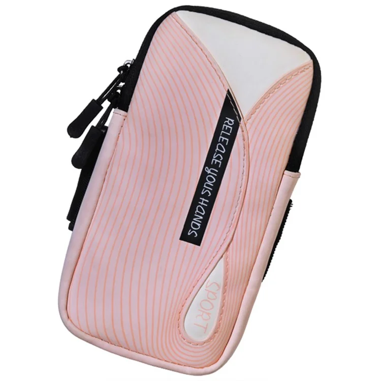 Brassard pour téléphone portable en PU et polyester pour téléphone de 6,8 pouces, étui de sport étanche à la sueur avec bande élastique réglable - Rose