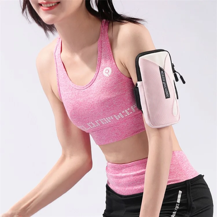 Brassard pour téléphone portable en PU et polyester pour téléphone de 6,8 pouces, étui de sport étanche à la sueur avec bande élastique réglable - Rose