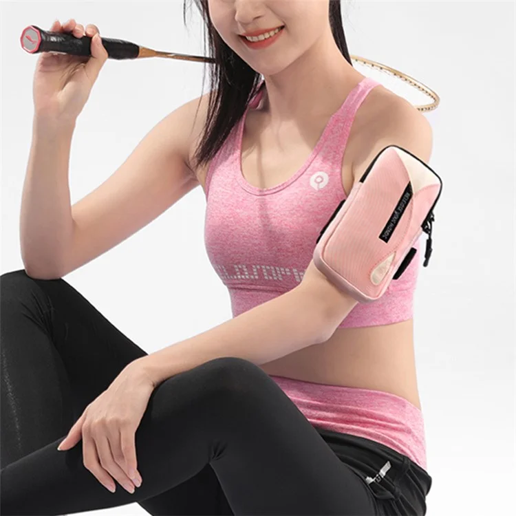 Brassard pour téléphone portable en PU et polyester pour téléphone de 6,8 pouces, étui de sport étanche à la sueur avec bande élastique réglable - Rose