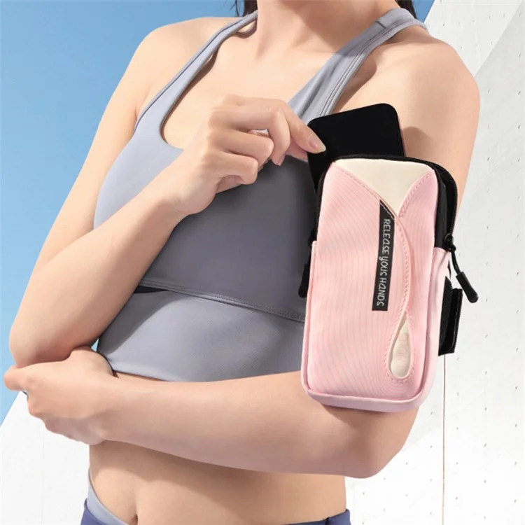 Brassard pour téléphone portable en PU et polyester pour téléphone de 6,8 pouces, étui de sport étanche à la sueur avec bande élastique réglable - Rose