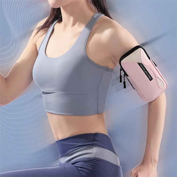 Brassard pour téléphone portable en PU et polyester pour téléphone de 6,8 pouces, étui de sport étanche à la sueur avec bande élastique réglable - Rose