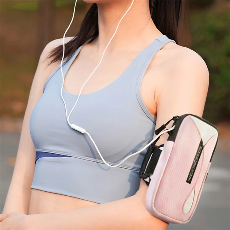 Brassard pour téléphone portable en PU et polyester pour téléphone de 6,8 pouces, étui de sport étanche à la sueur avec bande élastique réglable - Rose