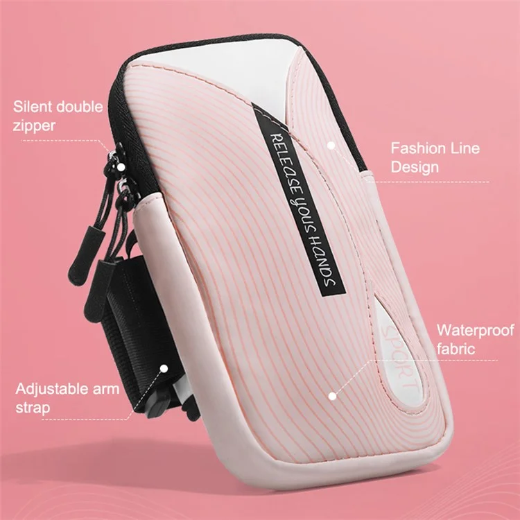 Brassard pour téléphone portable en PU et polyester pour téléphone de 6,8 pouces, étui de sport étanche à la sueur avec bande élastique réglable - Rose
