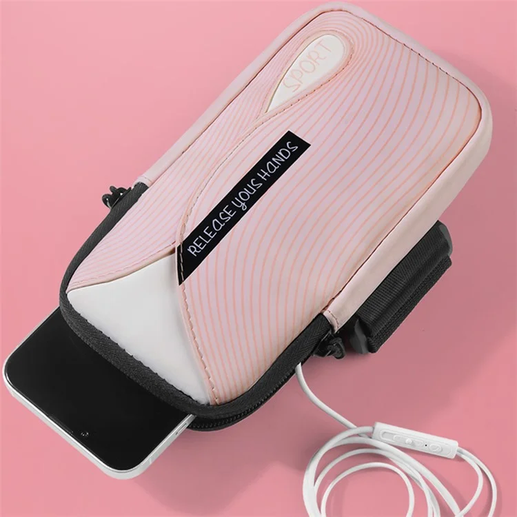 Brassard pour téléphone portable en PU et polyester pour téléphone de 6,8 pouces, étui de sport étanche à la sueur avec bande élastique réglable - Rose