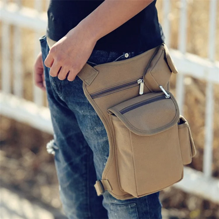 Outdoor Hiking Canvas Fanny Pack Tactical Drop Leg Bag Running Waist Belt Hip Bag - Army Green