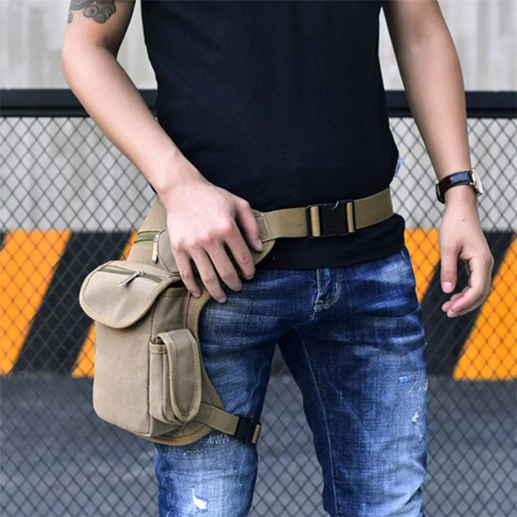 Outdoor Hiking Canvas Fanny Pack Tactical Drop Leg Bag Running Waist Belt Hip Bag - Army Green