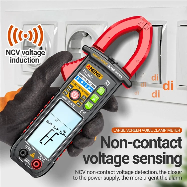 ANENG PN102+ Testador de Corrente CA e Tensão CA/CC com Transmissão de Voz, Medidor Digital de Garra com Lanterna