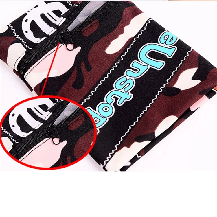 Sports Armband Wristband Sleeve Cell Phone Keys Storage Wrist Wearing Pouch Elastic Wristband Pocket - Coffee Pattern
