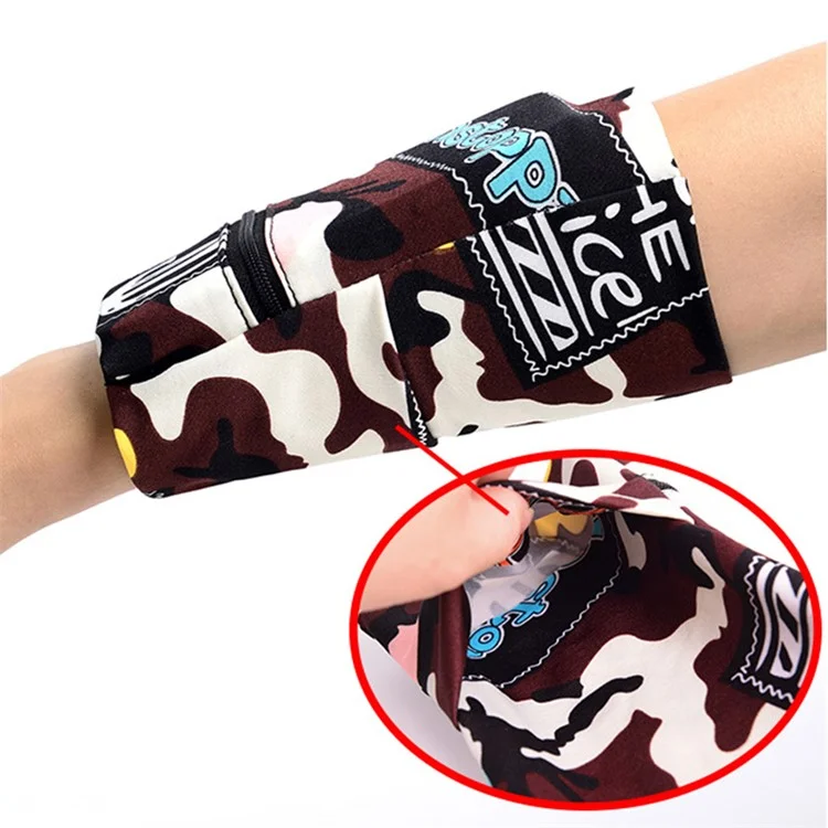 Sports Armband Wristband Sleeve Cell Phone Keys Storage Wrist Wearing Pouch Elastic Wristband Pocket - Coffee Pattern