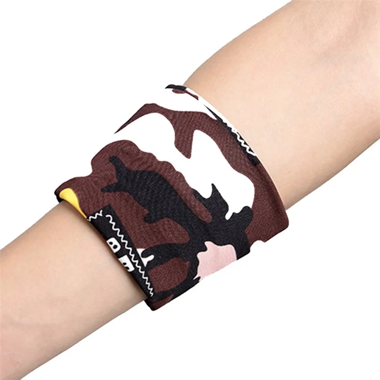 Sports Armband Wristband Sleeve Cell Phone Keys Storage Wrist Wearing Pouch Elastic Wristband Pocket - Coffee Pattern