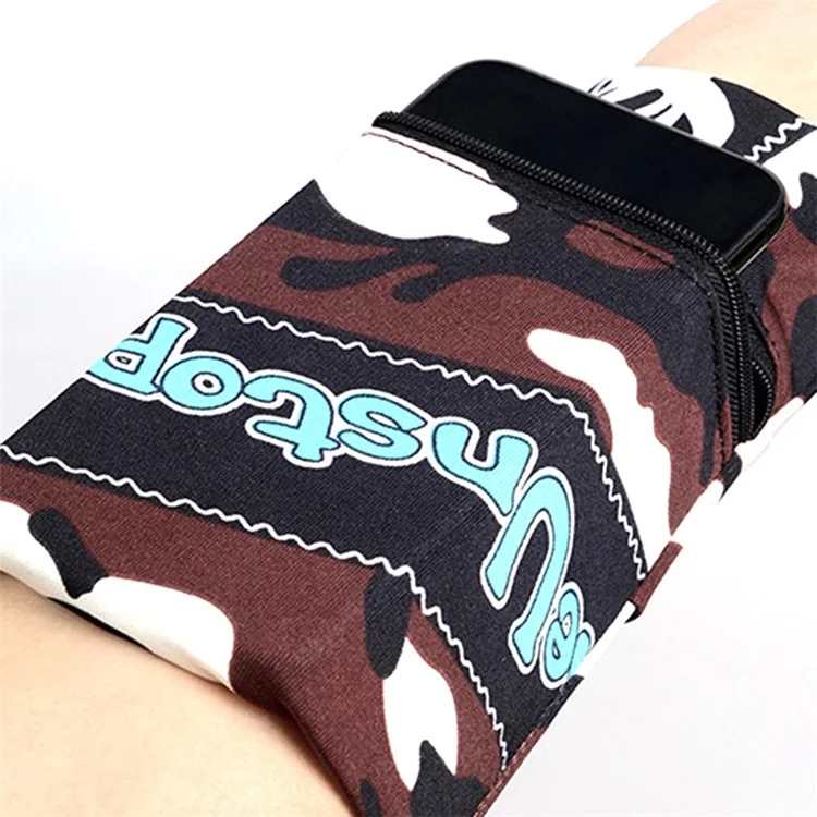 Sports Armband Wristband Sleeve Cell Phone Keys Storage Wrist Wearing Pouch Elastic Wristband Pocket - Coffee Pattern