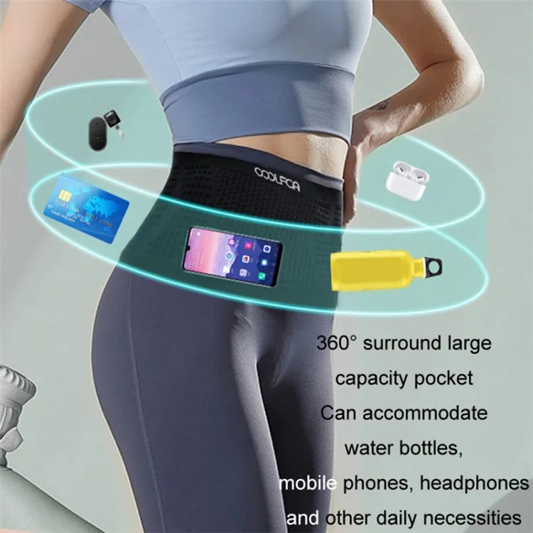 COOLFCA Phone Waist Bag Pouch Elastic Breathable Sports Running Belt, Tamanho: 14x70cm, para cintura de 80-120cm - Preto
