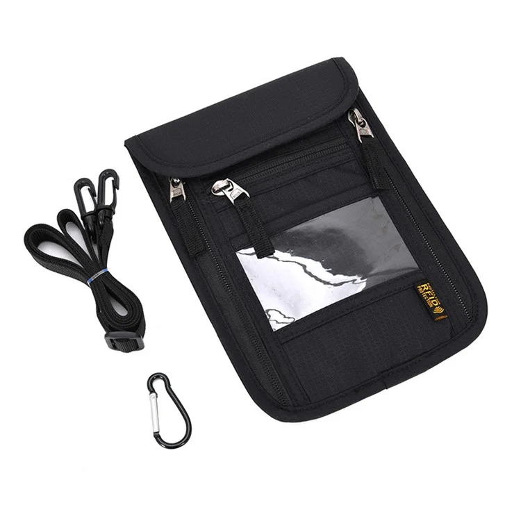 JUNLETU Sac de transport pour passeport avec protection RFID Sac en nylon imperméable pour cartes de crédit et téléphone - Noir