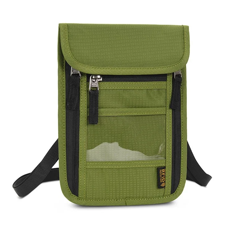 JUNLETU RFID Blocking Travel Passport Storage Bag Waterproof Nylon Credit Cards Phone Carrying Bag - Verde