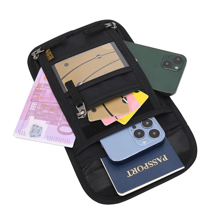 JUNLETU RFID Blocking Travel Passport Storage Bag Waterproof Nylon Credit Cards Phone Carrying Bag - Verde