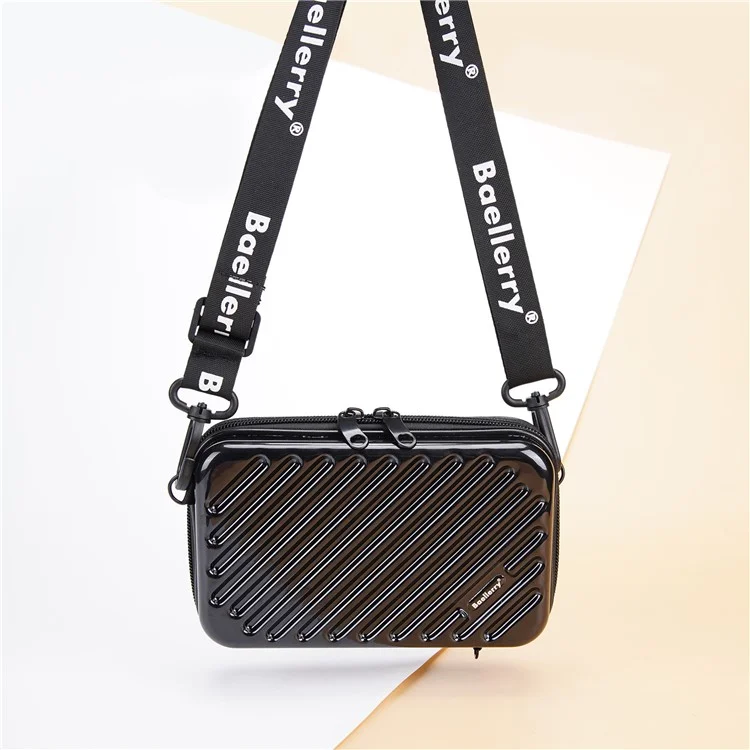 BAELLERY N1203 Mini Travel Hard Shell Makeup Bag ABS+PC Portable Cosmetics Phone Crossbody Bag - Black