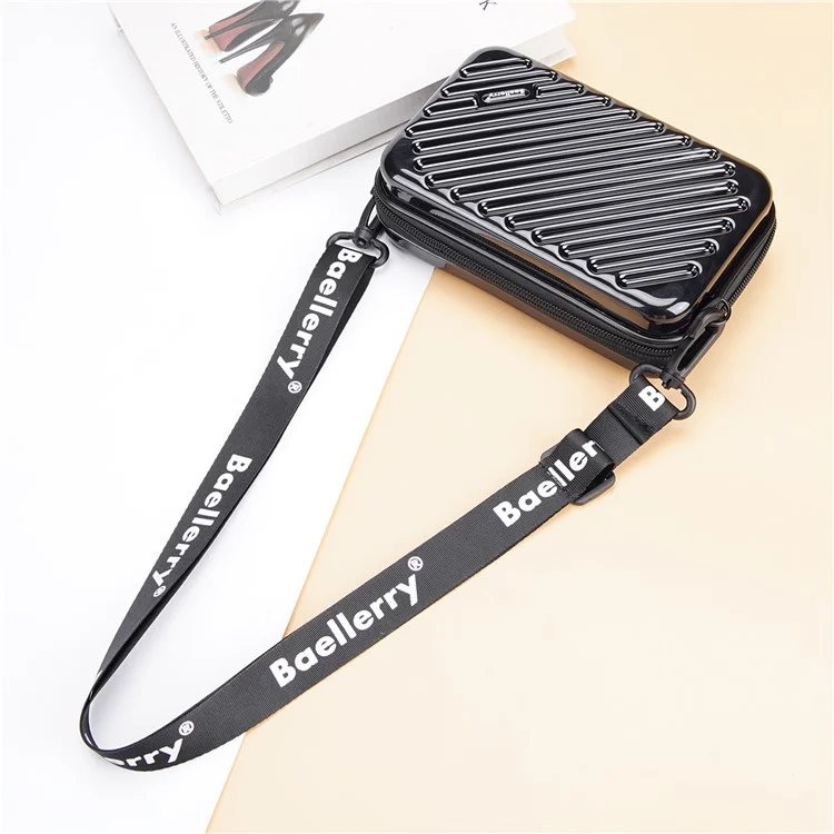 BAELLERY N1203 Mini Travel Hard Shell Makeup Bag ABS+PC Portable Cosmetics Phone Crossbody Bag - Black