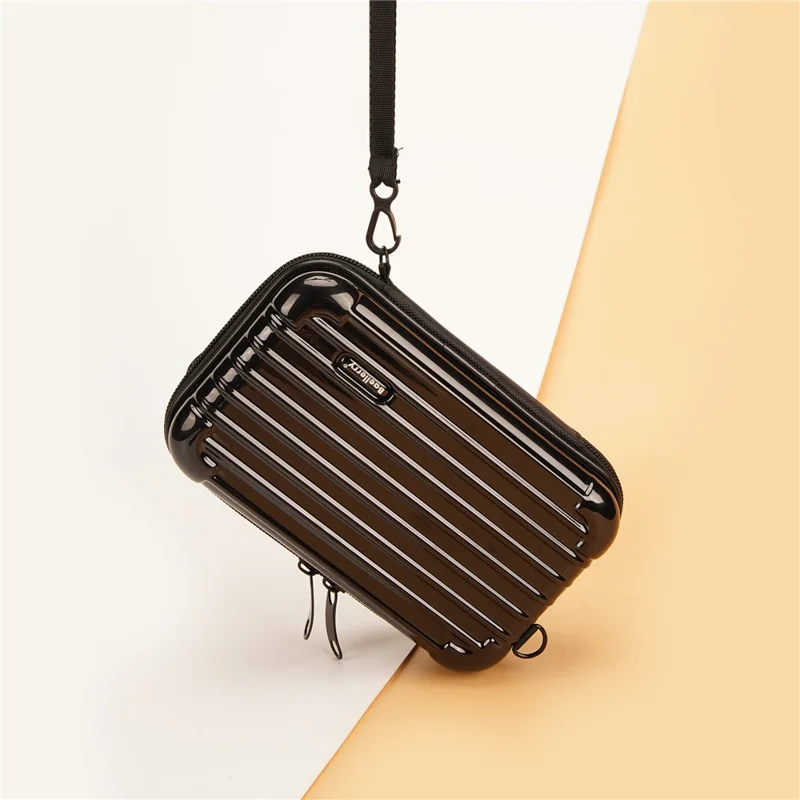 BAELLERY N1202 Stripe Design ABS+PC Hard Shell Crossbody Bag Portable Cosmetics Phone Storage Bag - Black