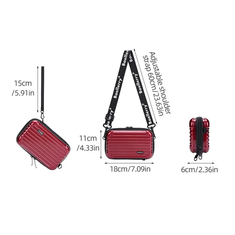 BAELLERY N1202 Stripe Design ABS+PC Hard Shell Crossbody Bag Portable Cosmetics Phone Storage Bag - Black