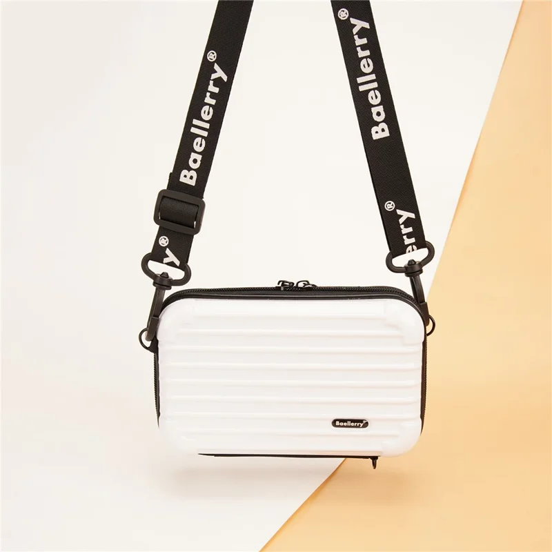BAELLERY N1202 Stripe Design ABS+PC Hard Shell Crossbody Bag Portable Cosmetics Phone Storage Bag - White