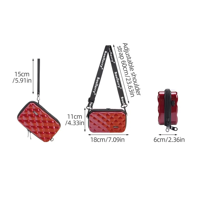 BAELLERRY N1206 ABS+PC Estuche Cosmético de Concha Dura Bolsa de Aseo Organizador Bolso Bandolera Miniatura - Rojo Vino