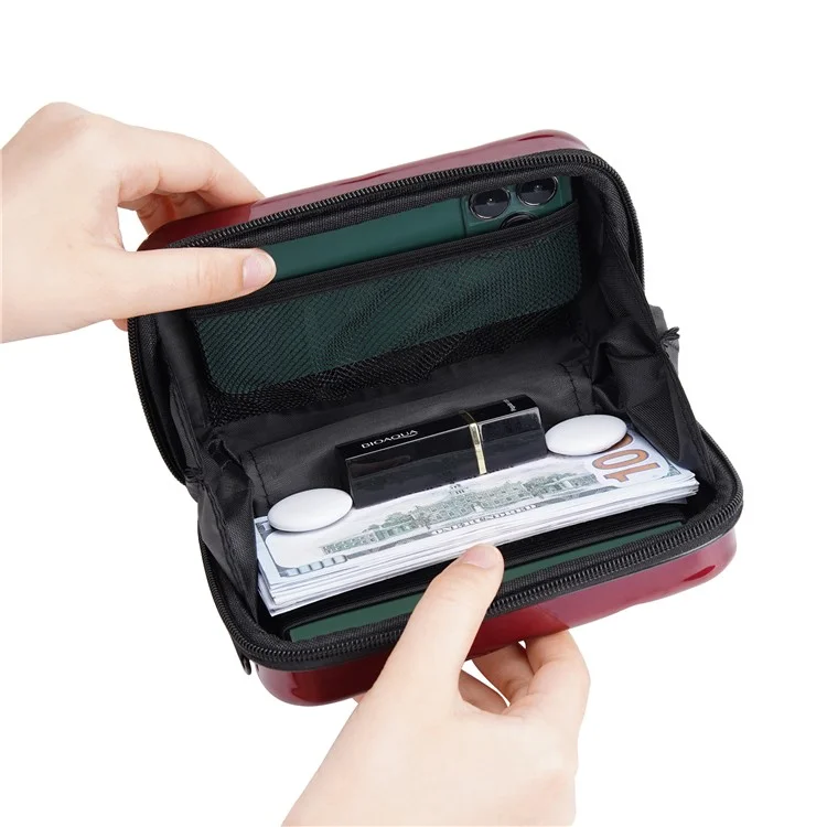 BAELLERRY N1206 ABS+PC Estuche Cosmético de Concha Dura Bolsa de Aseo Organizador Bolso Bandolera Miniatura - Rojo Vino