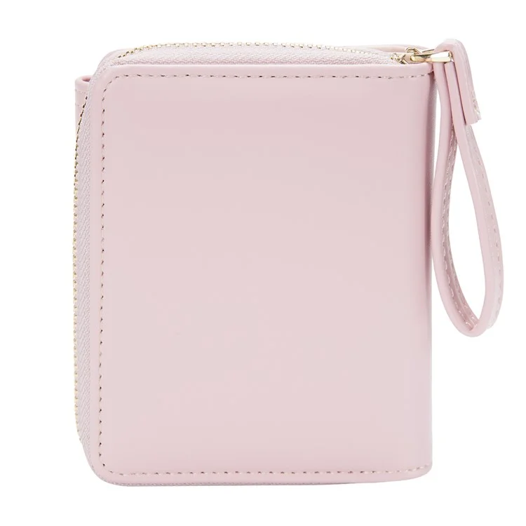 BAELLERRY N1896 PU Leather Short Wallet Houndstooth Pattern Women's Zipper Coin Purse Card Holder - Pink