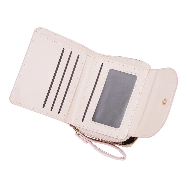 BAELLERRY N1896 PU Leather Short Wallet Houndstooth Pattern Women's Zipper Coin Purse Card Holder - Pink