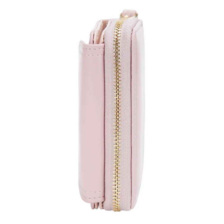 BAELLERRY N1896 PU Leather Short Wallet Houndstooth Pattern Women's Zipper Coin Purse Card Holder - Pink