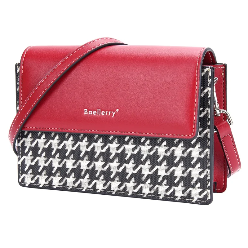 BAELLERRY N8703 Women PU Leather Bag Houndstooth Pattern Small Square Bag Crossbody Shoulder Bag - Red