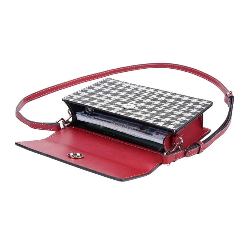 BAELLERRY N8703 Women PU Leather Bag Houndstooth Pattern Small Square Bag Crossbody Shoulder Bag - Red