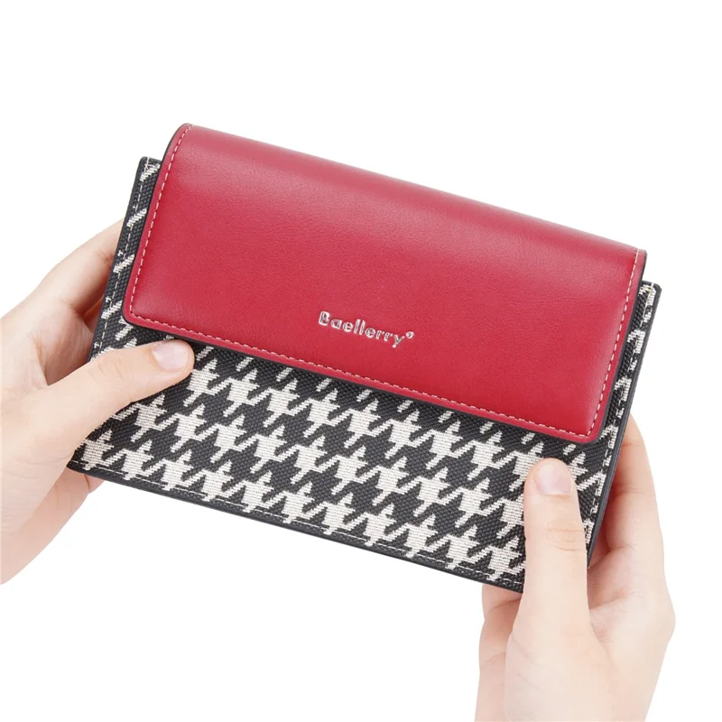 BAELLERRY N8703 Women PU Leather Bag Houndstooth Pattern Small Square Bag Crossbody Shoulder Bag - Red