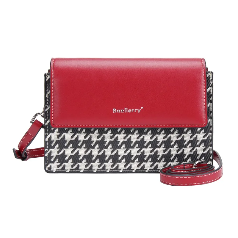 BAELLERRY N8703 Women PU Leather Bag Houndstooth Pattern Small Square Bag Crossbody Shoulder Bag - Red