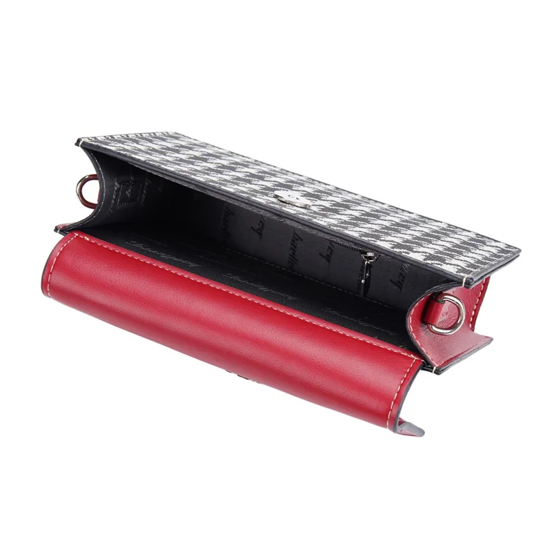 BAELLERRY N8703 Women PU Leather Bag Houndstooth Pattern Small Square Bag Crossbody Shoulder Bag - Red