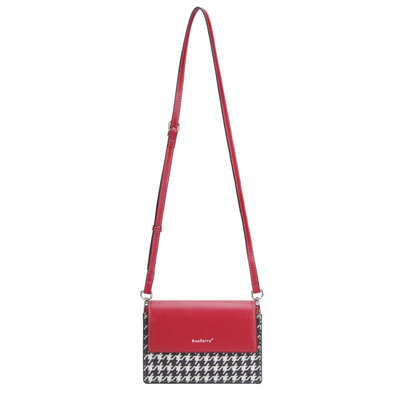 BAELLERRY N8703 Women PU Leather Bag Houndstooth Pattern Small Square Bag Crossbody Shoulder Bag - Red