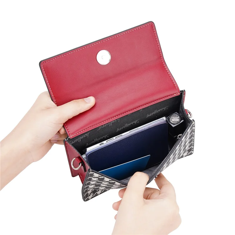BAELLERRY N8703 Women PU Leather Bag Houndstooth Pattern Small Square Bag Crossbody Shoulder Bag - Red