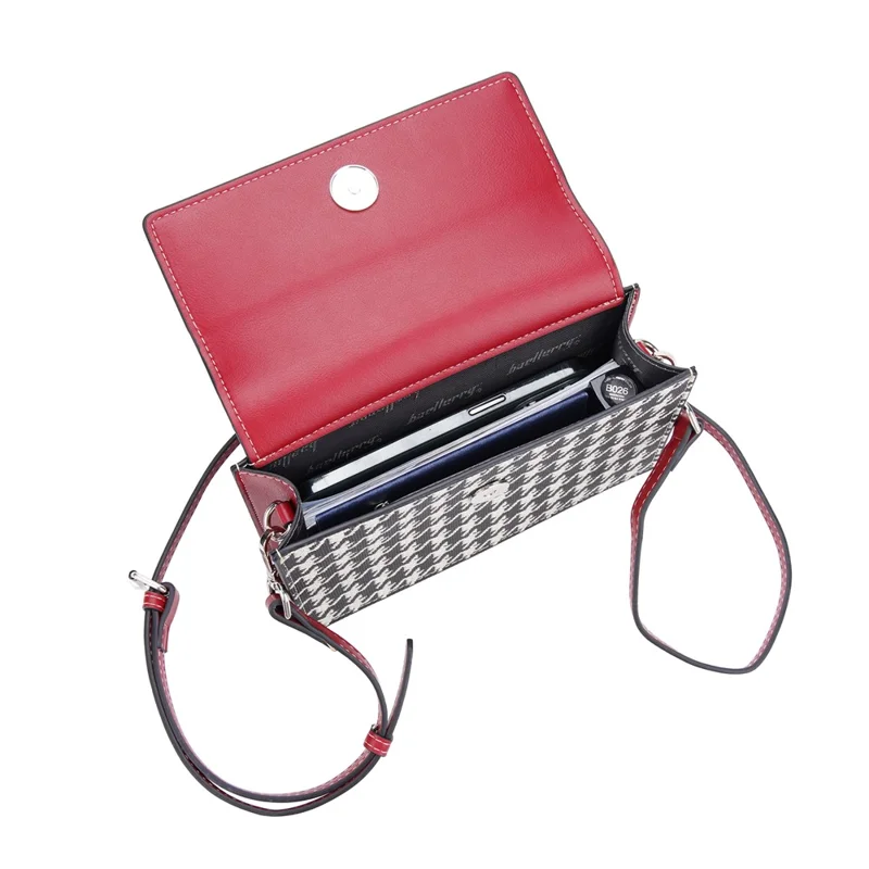 BAELLERRY N8703 Women PU Leather Bag Houndstooth Pattern Small Square Bag Crossbody Shoulder Bag - Red