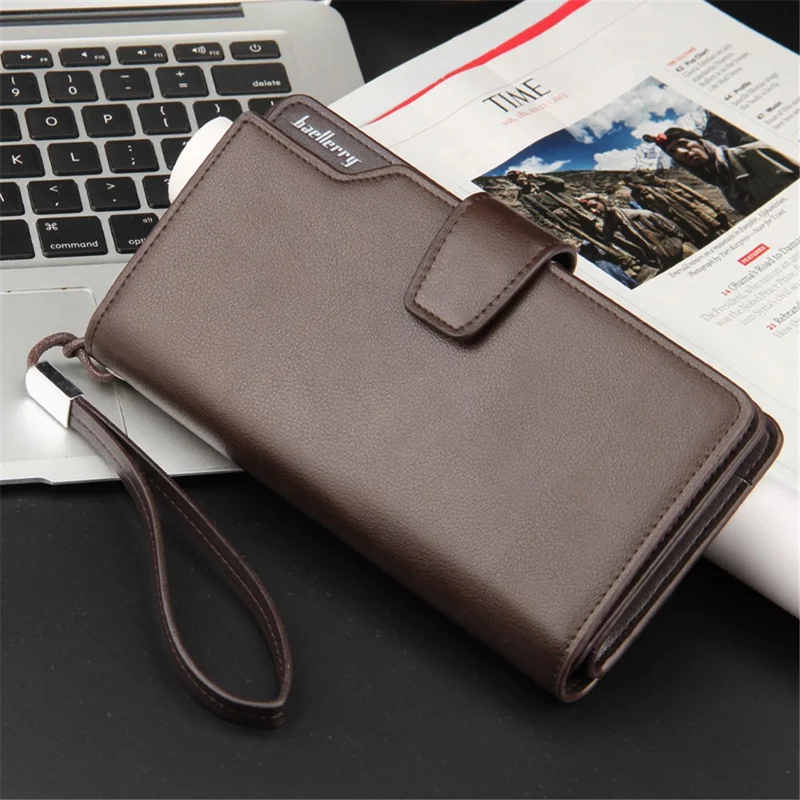 BAELLERRY S1063 Portafoglio Lungo da Uomo Portacellulare con Zip in Pelle PU - Caffè