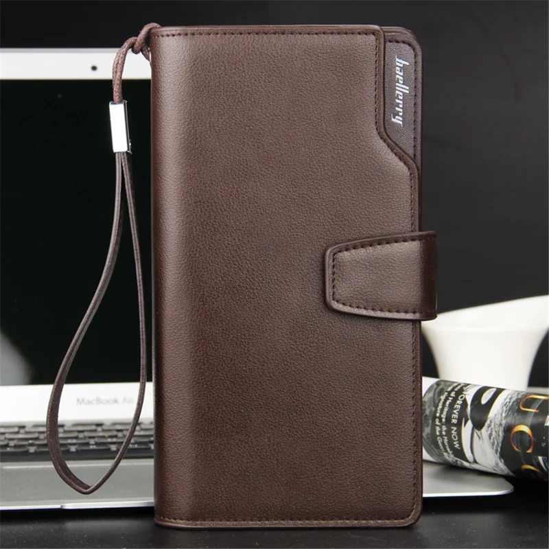 BAELLERRY S1063 Portafoglio Lungo da Uomo Portacellulare con Zip in Pelle PU - Caffè