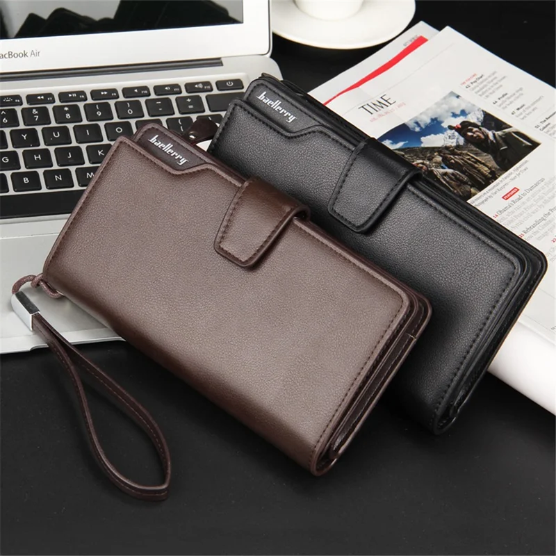 BAELLERRY S1063 Portafoglio Lungo da Uomo Portacellulare con Zip in Pelle PU - Caffè