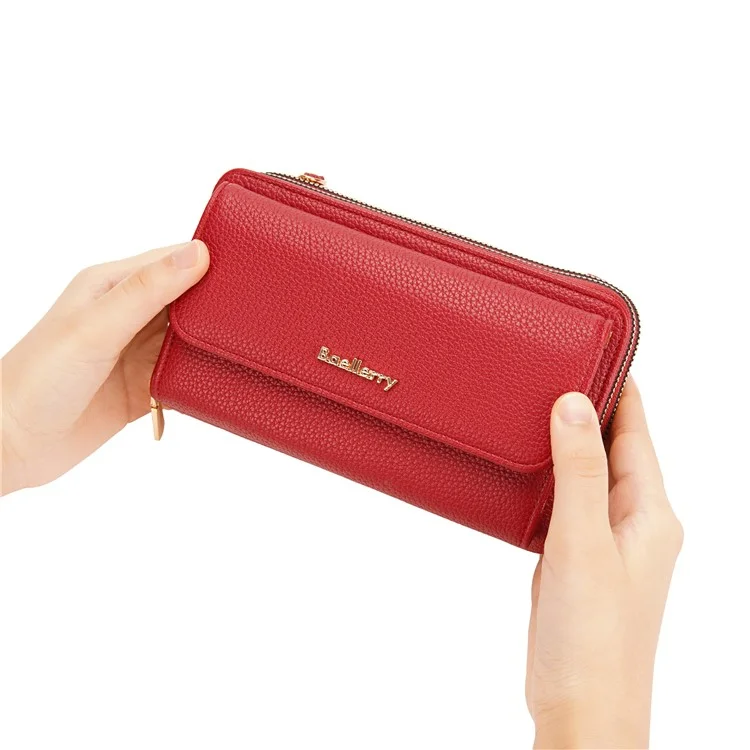 BAELLERRY N1897 PU Leather Crossbody Bag Litchi Texture Women Shoulder Handbag with Coin Purse Pouch - Wine Red