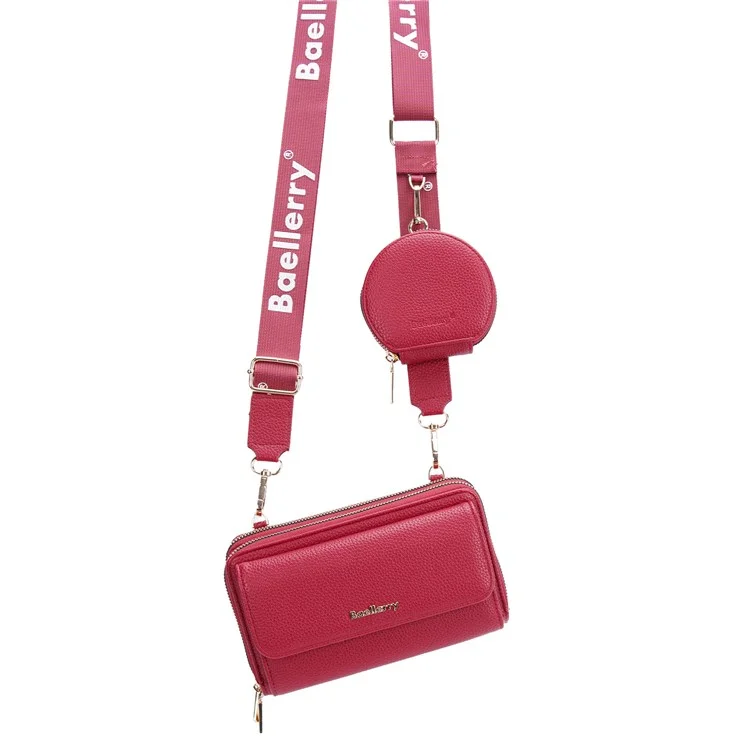 BAELLERRY N1897 PU Leather Crossbody Bag Litchi Texture Women Shoulder Handbag with Coin Purse Pouch - Wine Red