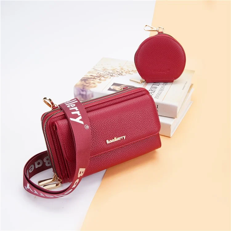 BAELLERRY N1897 PU Leather Crossbody Bag Litchi Texture Women Shoulder Handbag with Coin Purse Pouch - Wine Red
