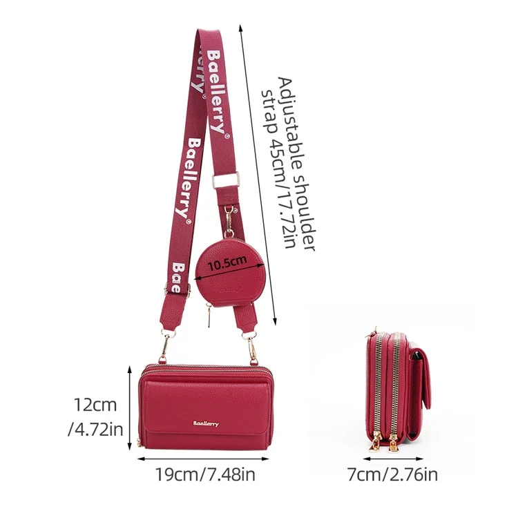 BAELLERRY N1897 PU Leather Crossbody Bag Litchi Texture Women Shoulder Handbag with Coin Purse Pouch - Wine Red