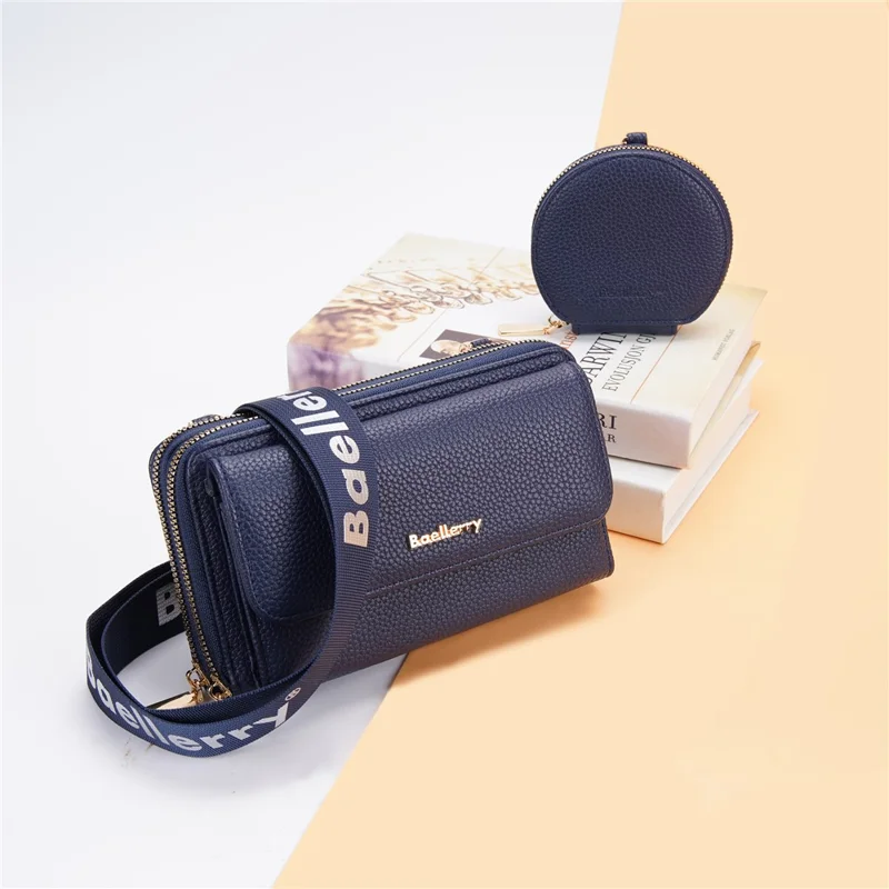 BAELLERRY N1897 PU Leather Crossbody Bag Litchi Texture Women Shoulder Handbag with Coin Purse Pouch - Dark Blue