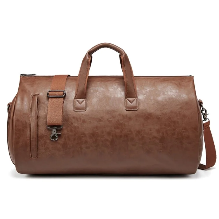 Bolsa de Almacenamiento de Traje de Cuero de PU para Hombres de Gran Capacidad, Impermeable, Bolso de Viaje Bandolera - Marrón