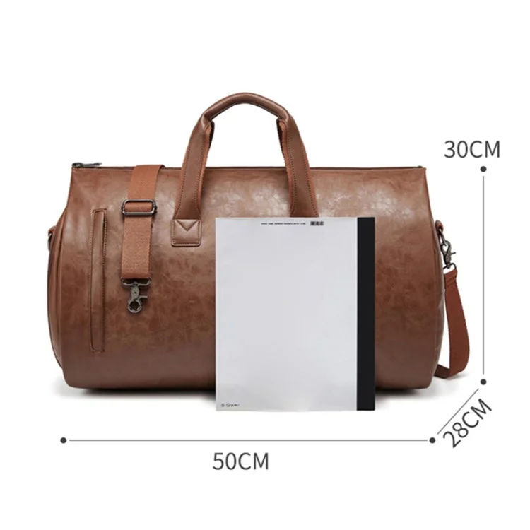 Bolsa de Almacenamiento de Traje de Cuero de PU para Hombres de Gran Capacidad, Impermeable, Bolso de Viaje Bandolera - Marrón