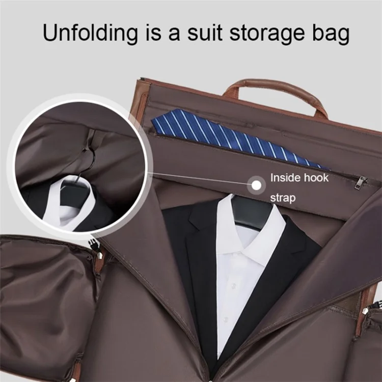 Bolsa de Almacenamiento de Traje de Cuero de PU para Hombres de Gran Capacidad, Impermeable, Bolso de Viaje Bandolera - Marrón