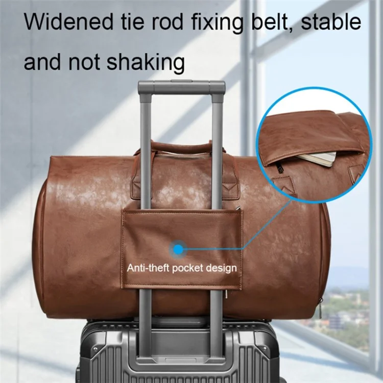 Bolsa de Almacenamiento de Traje de Cuero de PU para Hombres de Gran Capacidad, Impermeable, Bolso de Viaje Bandolera - Marrón