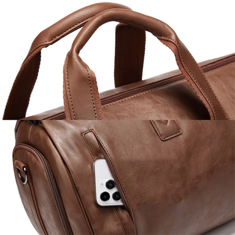 Bolsa de Almacenamiento de Traje de Cuero de PU para Hombres de Gran Capacidad, Impermeable, Bolso de Viaje Bandolera - Marrón